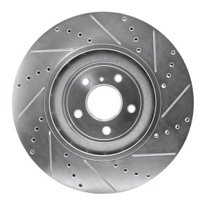 Infiniti Q50 Brake Rotor (1) - Front Left - R1 Concepts - Drilled & Slotted - Silver - `08-`25